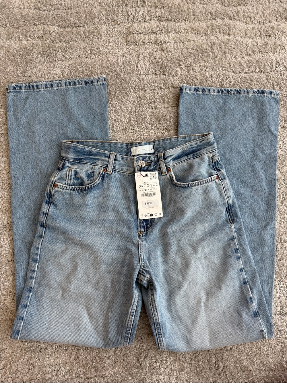 NWT Zara Size 4 High-Rise Straight Leg Denim Jeans